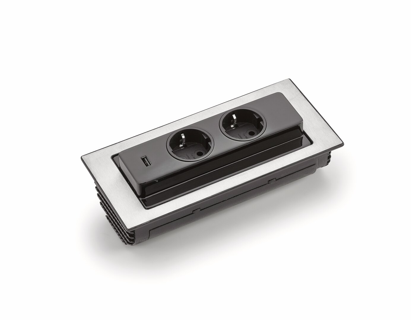 Naber Evoline® BackFlip USB A, Steckdosenelement, mit schweizer Steckdosen, flächenbündig H 5 mm, Glas schwarz
