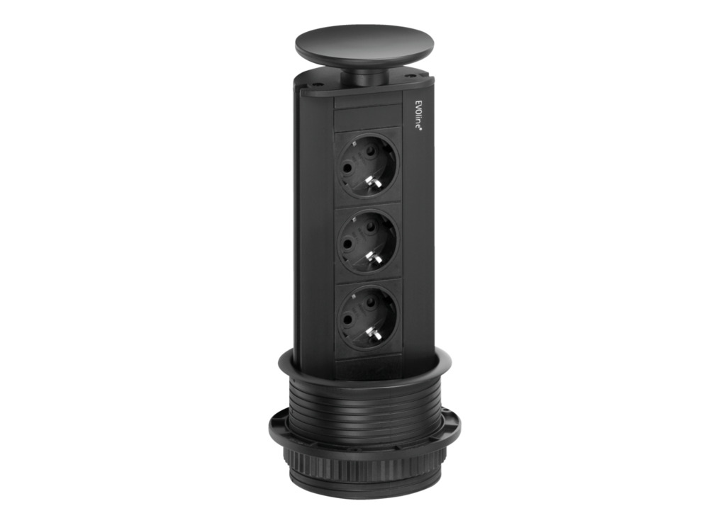 Naber Evoline® Port 1, Steckdosenelement, mit Schukosteckdose, Deckel und Profil schwarz matt