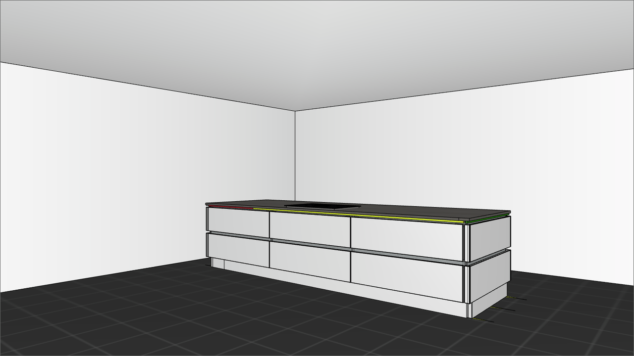 Naber Manubrio LED Set 3, Griffleistenbeleuchtung, schwarz matt, für Inselgröße bis max. 380 x 135 cm, LIC/MEC LED-System kompatibel, 12 V