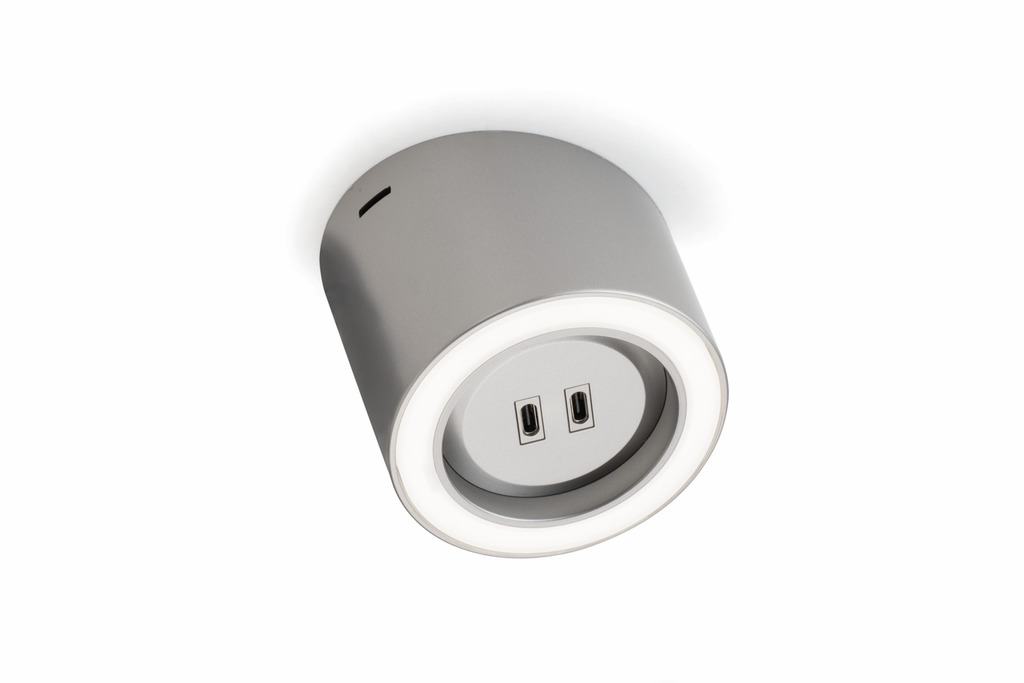 Naber Unika 5 Farbwechsel LED, Leuchte, Einzelleuchte mit 2-fach USB C, edelstahlfarbig