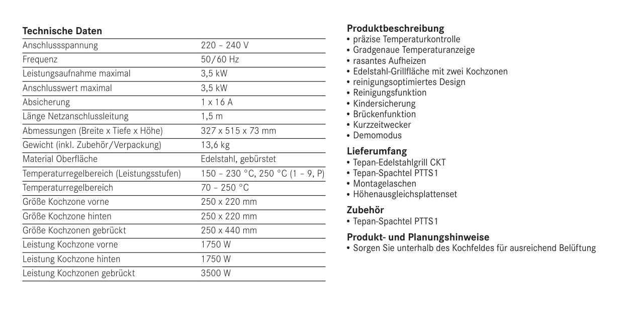 Classic Tepan-Edelstahlgrill mit 2 Kochzonen