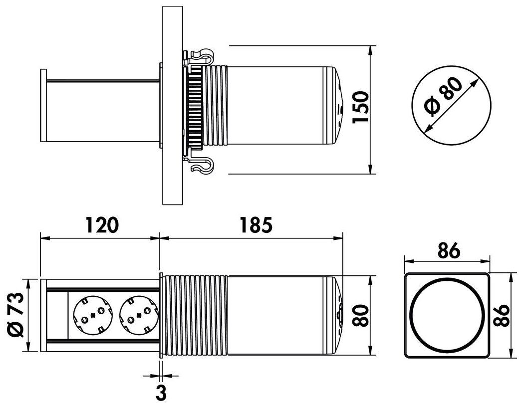 Naber VersaLift USB A/C, Steckdosenelement, schwarz matt