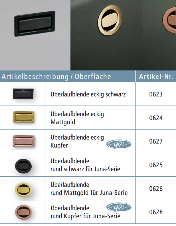 KeraDomo Überlauf eckig Mattgold