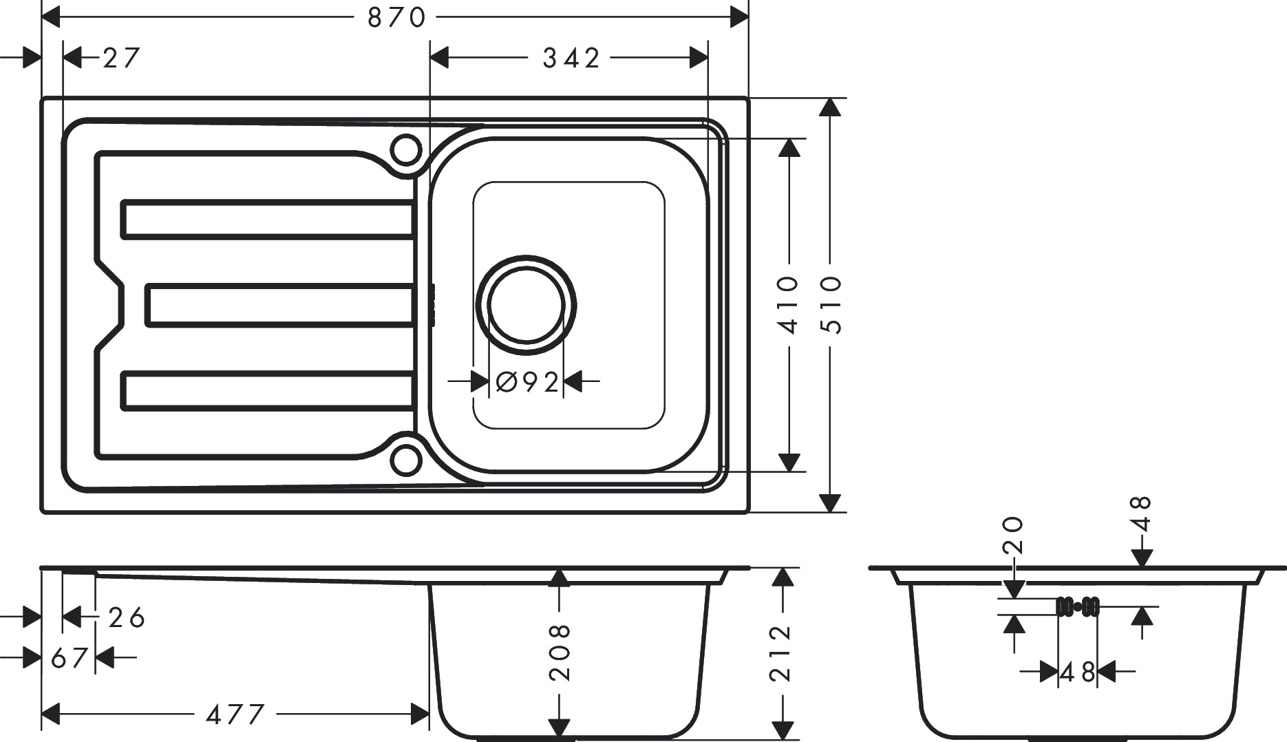 HG S440-F342 86 Spüle Abtr.lang ALG ST