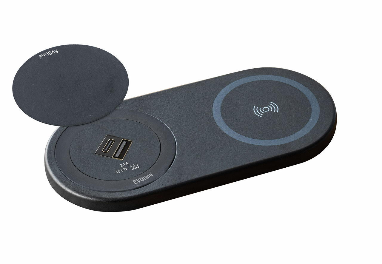 Naber Evoline® One DisQ USB A+C Qi, Ladestation, mit belgischem/französischem Stecker, schwarz matt