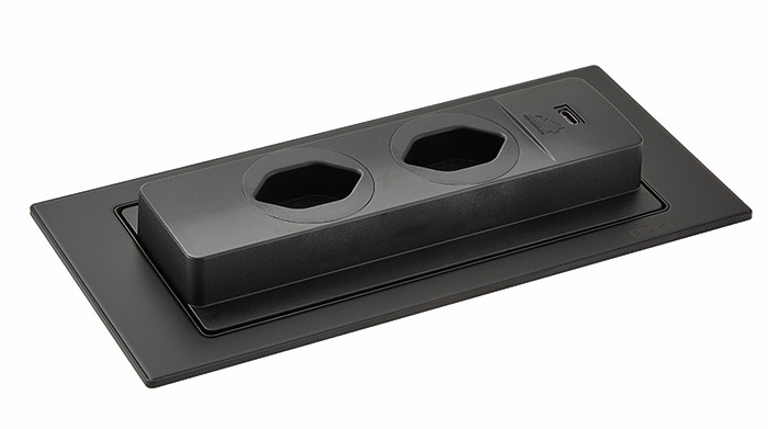Naber Evoline® BackFlip USB C, Steckdosenelement, mit schweizer Steckdosen, flächenbündig H 2,6 mm, schwarz lackiert